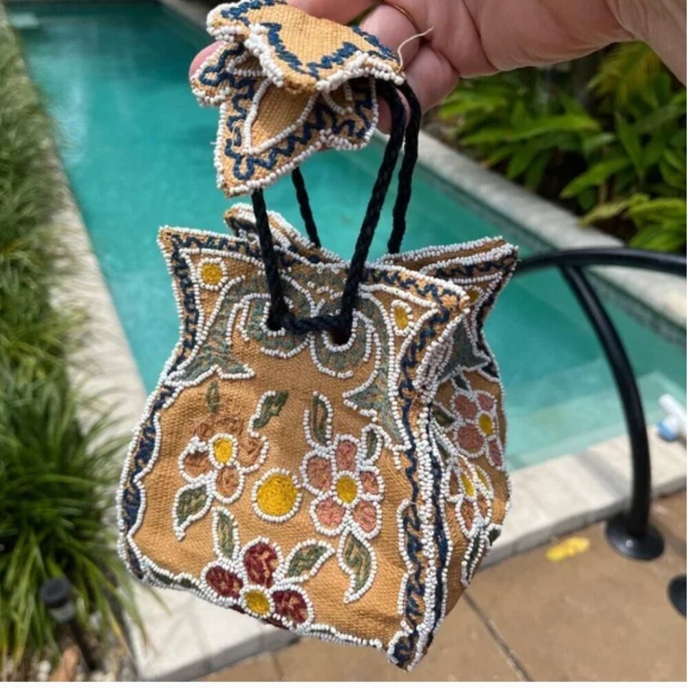 Vintage Hand Beaded Rattan Formal Wedding Clutch Bohemian Summer Cinch Bag